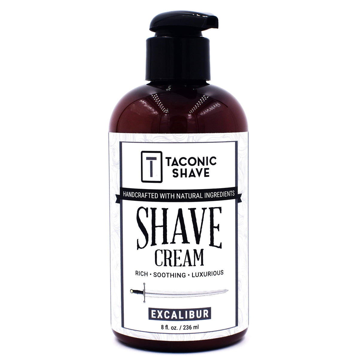 Taconic Shave Natural Shaving Cream - Excalibur, Ultra-Rich Lather, 8 Oz Pump Bottle