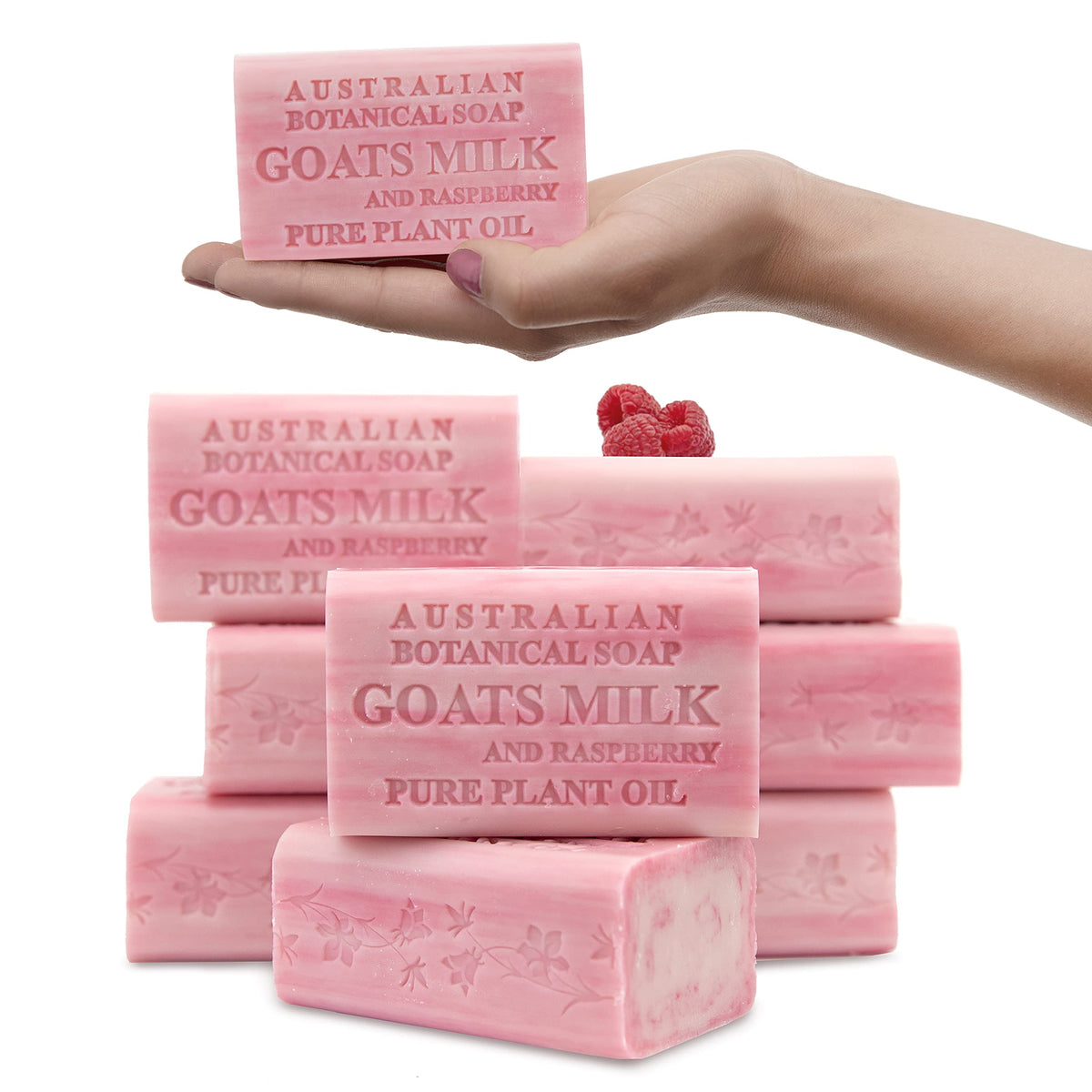 Australian Botanical Soap Goats Milk & Raspberry, 6.6 oz, Shea Butter, Pack of 8 - All Skin Types