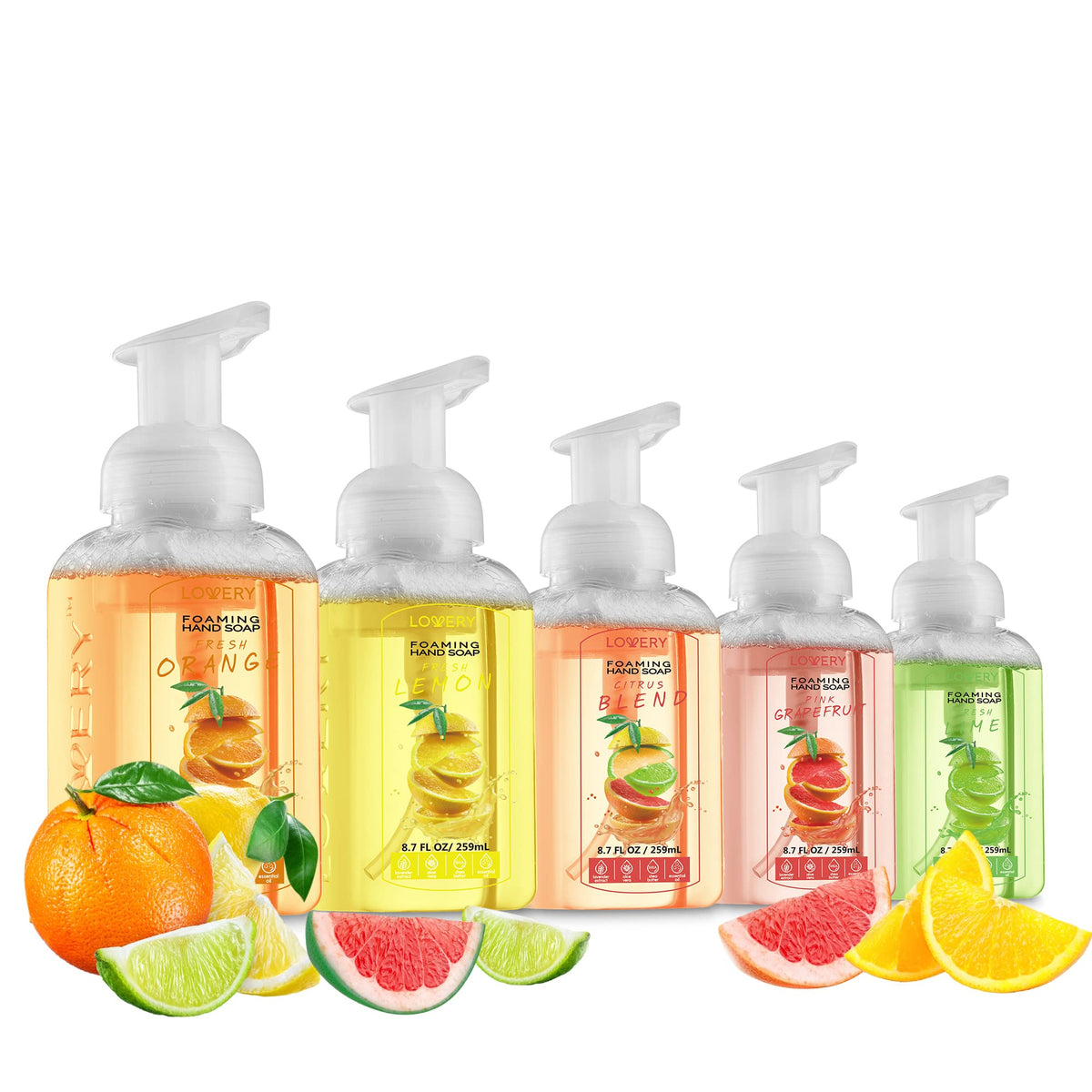 Lovery Foaming Hand Soap Pack Of 5 - Moisturizing Aloe Vera & Essential Oils, Citrus Scents