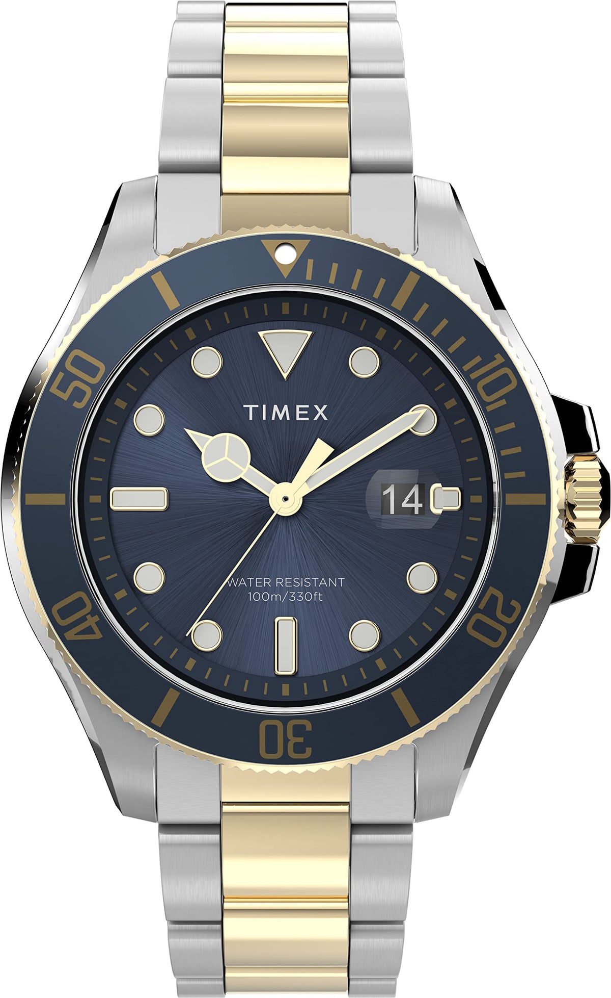 Timex Men'S Harborside Coast 43Mm Two-Tone Watch With Blue Dial & Stainless Steel Bracelet