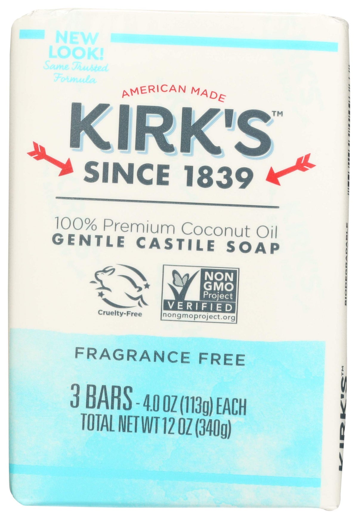 Kirk'S Castile Bar Soap - Vegan, Unscented, Coconut Oil, 4 Oz (3 Pack) - Sensitive Skin