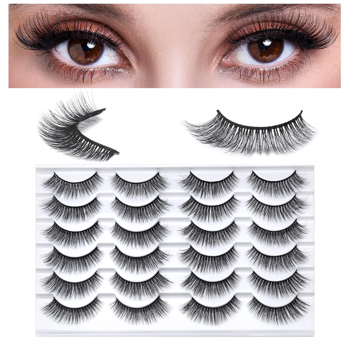 SONAFEEL 3D Mink Eyelashes 15mm - 12 Pairs Wispy Cat Eye Reusable Volume Strip Lashes