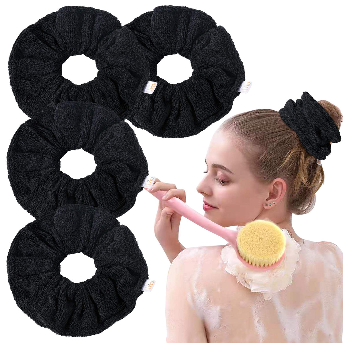 Ivyu Microfiber Hair Drying Scrunchies - Large Anti-Frizz Towel For Wet Curl Hair, 4 Count