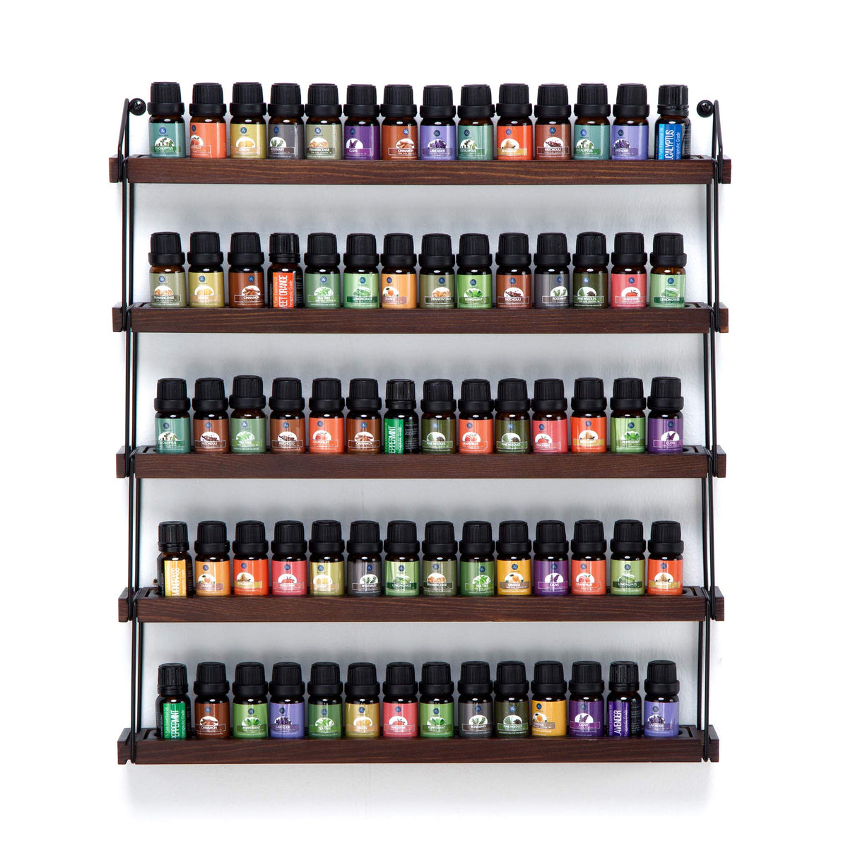 J JACKCUBE DESIGN Essential Oils Display Shelves, Black Metal & Wood, Holds 70 Bottles, 5 Tier