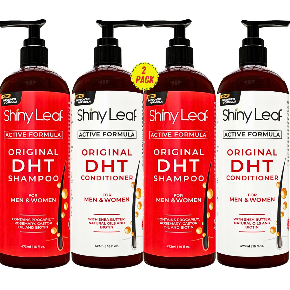 Shiny Leaf Dht Blocker Shampoo & Conditioner For Hair Loss, Biotin & Rosemary Oil, 32 Fl Oz