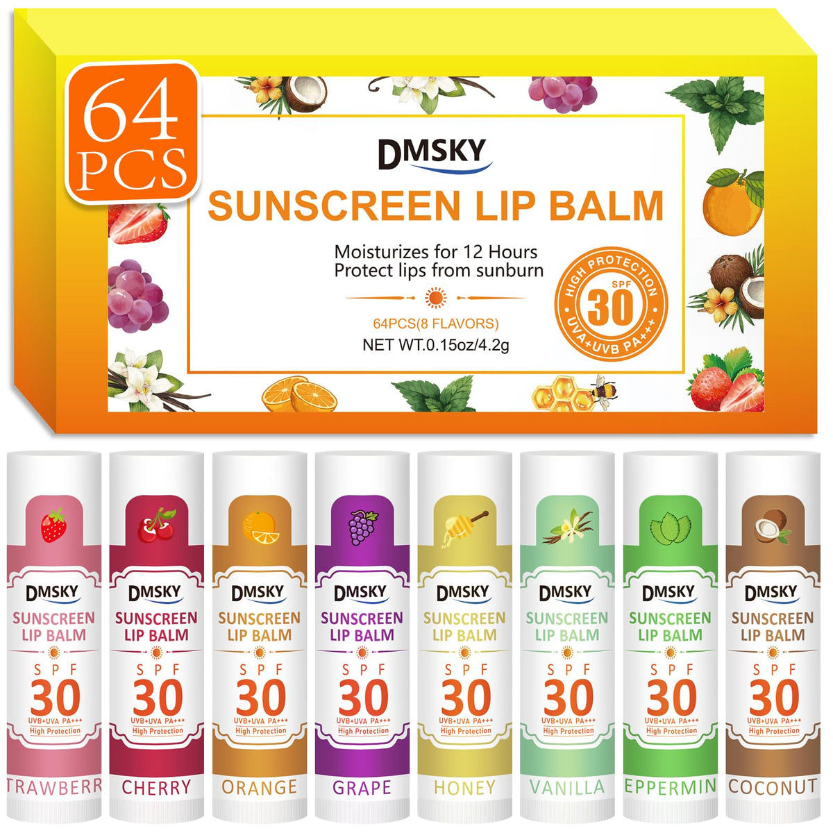 Dmsky Spf Lip Balm Bulk 64 Pack | Spf 30 Sunscreen Lip Balm | Uva/Uvb Protection