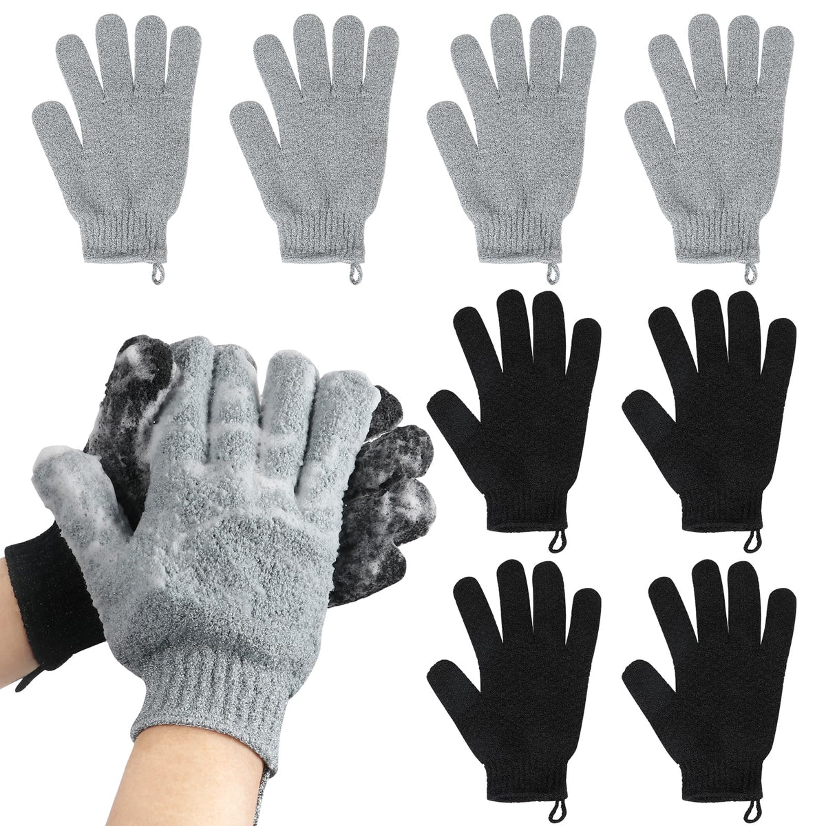 Alotpower Exfoliating Gloves For Big Hands - 8 Pack Large Double-Sided Shower Spa Massage