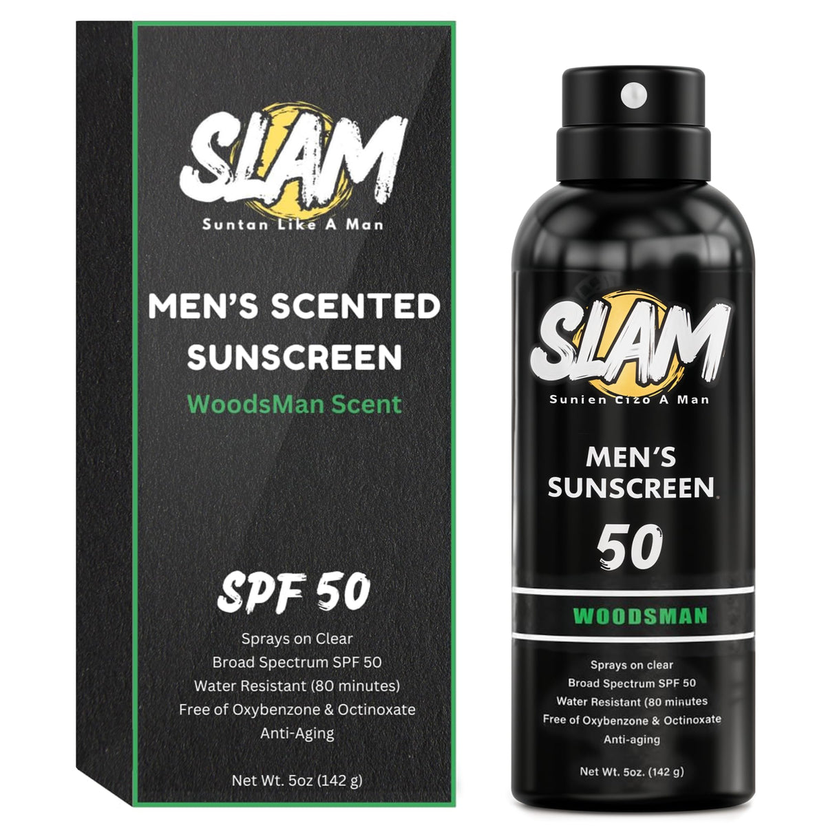 Slam Woodsman Men'S Sunscreen Spray Spf 50 – Waterproof, Uva/Uvb Protection, 5 Fl Oz