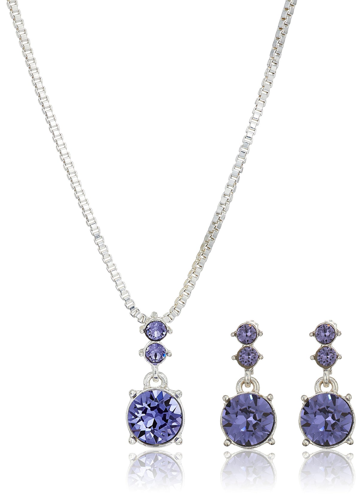 Nine West Silver-Tone Purple Necklace And Earrings Set - One Size, Base Metals