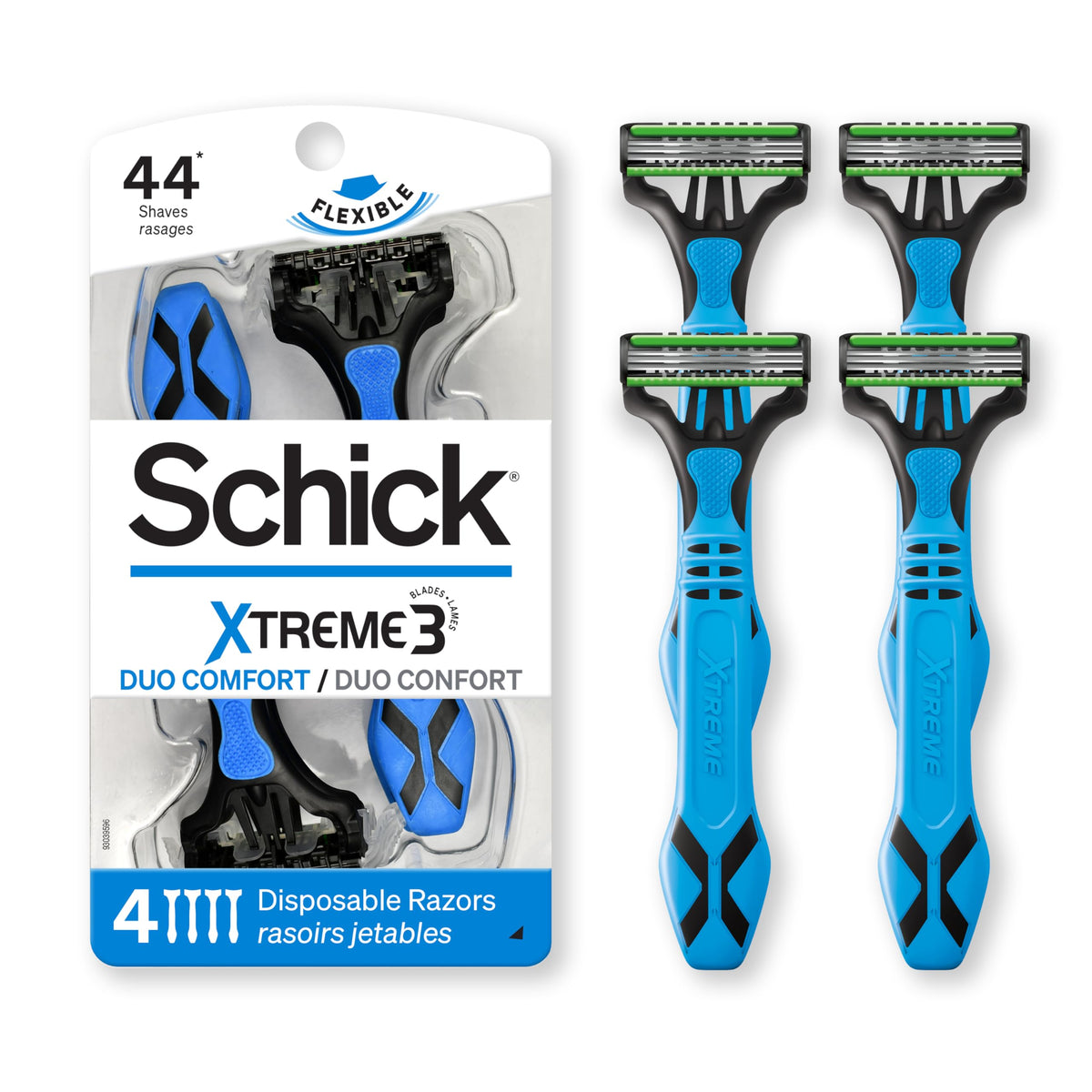 Schick Xtreme 3 Duo Comfort Disposable Razors For Men, 4 Pack - Silver Plastic Blades