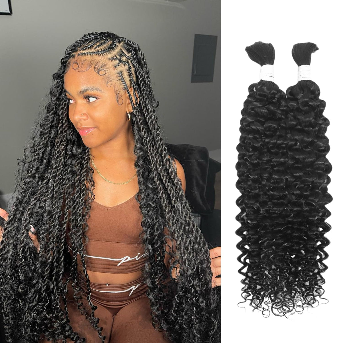 Nerumo 26&quot; Water Wave Human Braiding Hair - 100G 12A Virgin No Weft For Boho Knotless