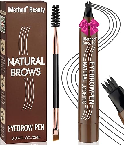 iMethod Eyebrow Pen - Dark Grey Microblading Pencil with Fork Tip & Spoolie Brush for Natural Brows