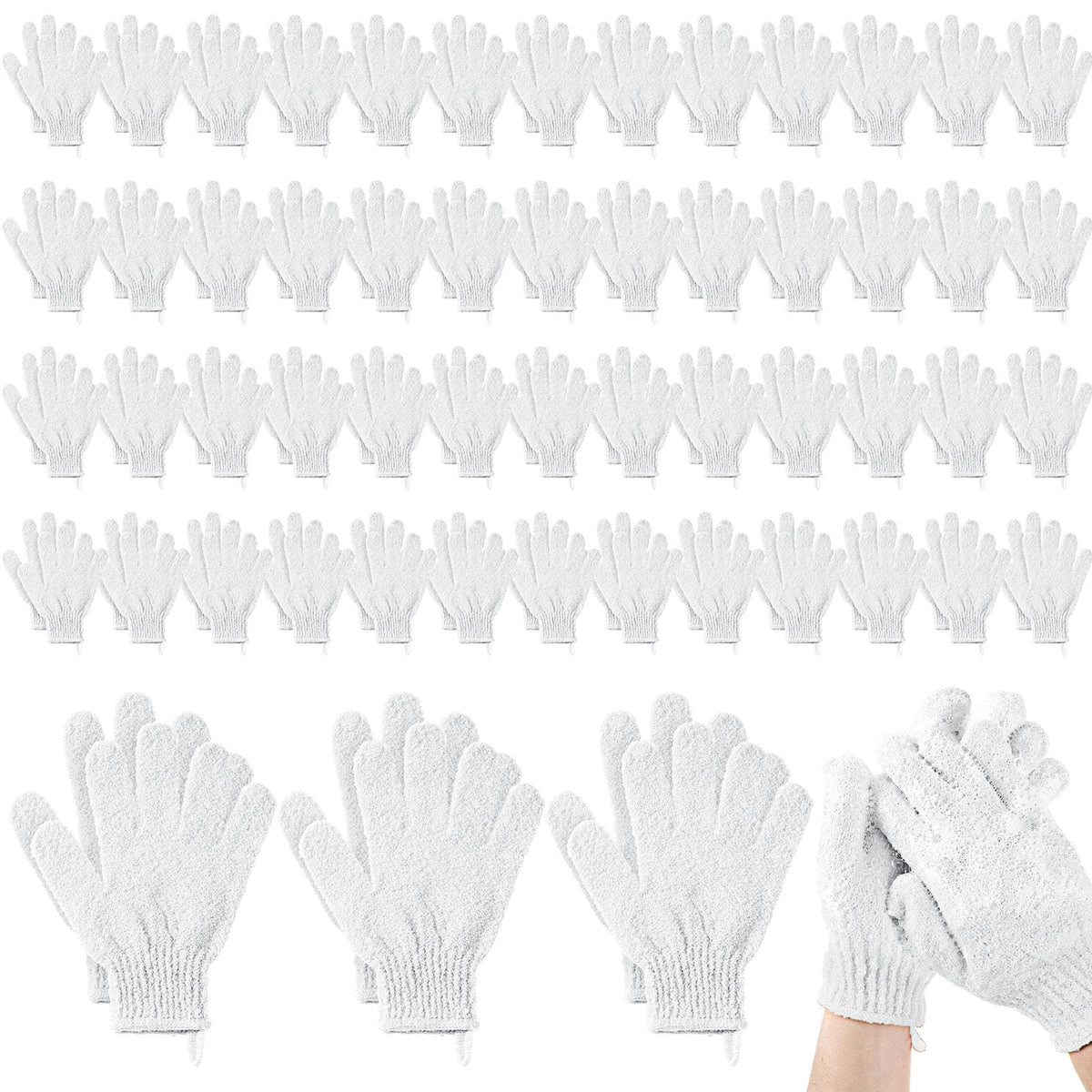 Didaey 104 Pcs Exfoliating Shower Gloves - Body Scrubber For Dead Skin Removal, White