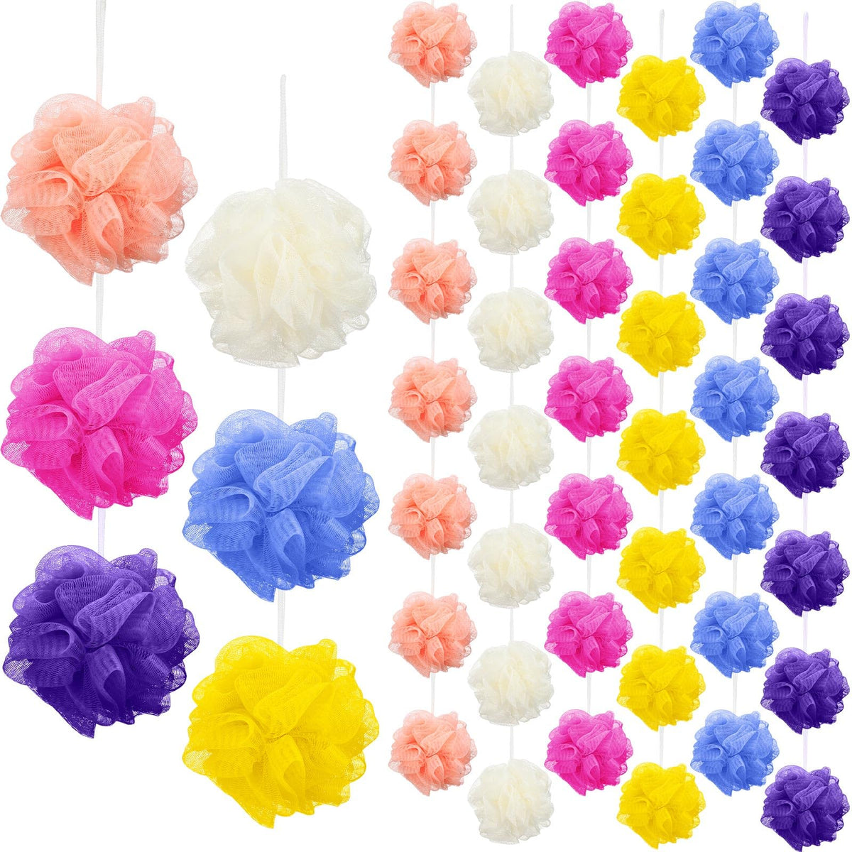 Siifert 50 Bath Sponge Loofahs - Colorful Exfoliating Body Scrubbers For Kids & Adults