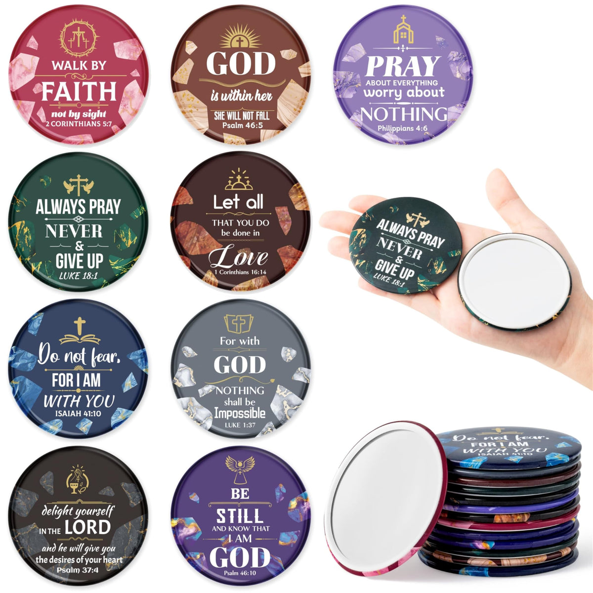 Y1Tvei Purple-Marble Compact Mirrors - 36Pcs Bible Verse Gifts For Women, Portable Makeup Mirrors