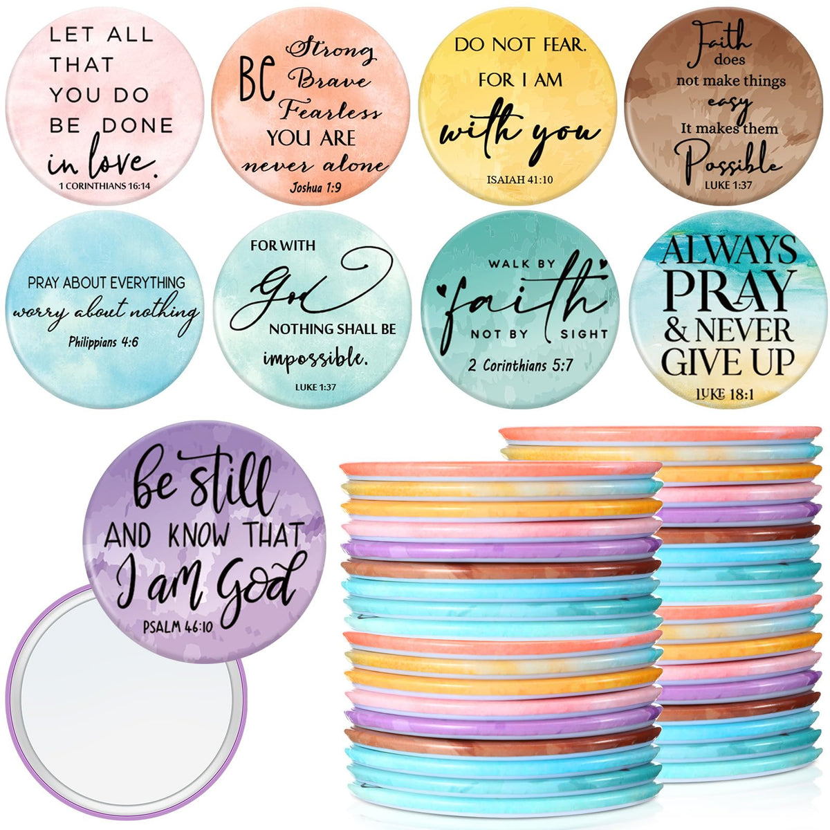 Glikceil 36 Pcs Mini Christian Pocket Mirrors - Inspirational Bible Verse Gift For Women