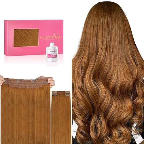 WENNALIFE 20&quot; Auburn Ginger Wire Hair Extensions, 140g Real Human Hair, Remy Invisible Fish Line