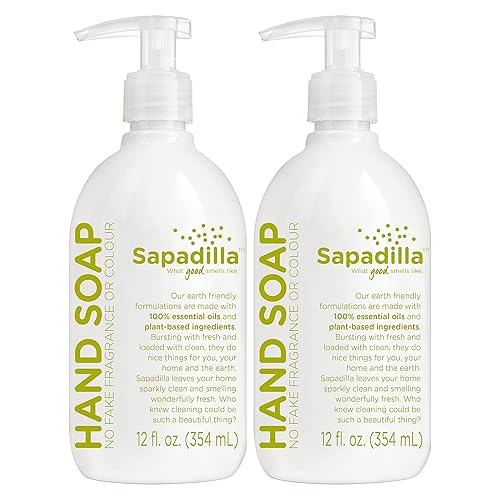 Sapadilla Liquid Hand Soap - Rosemary & Peppermint, 100% Essential Oils, 12 Oz (Pack of 2)