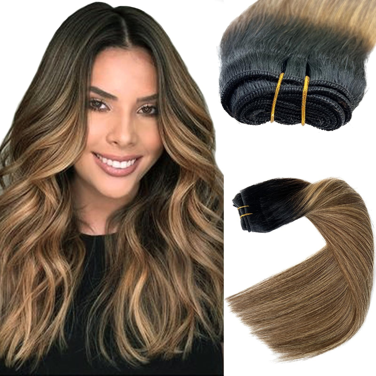 Ubetta 12&quot; Ombre Balayage Hair Extensions - Real Human Hair, 80G Hand Tied Weft, Natural