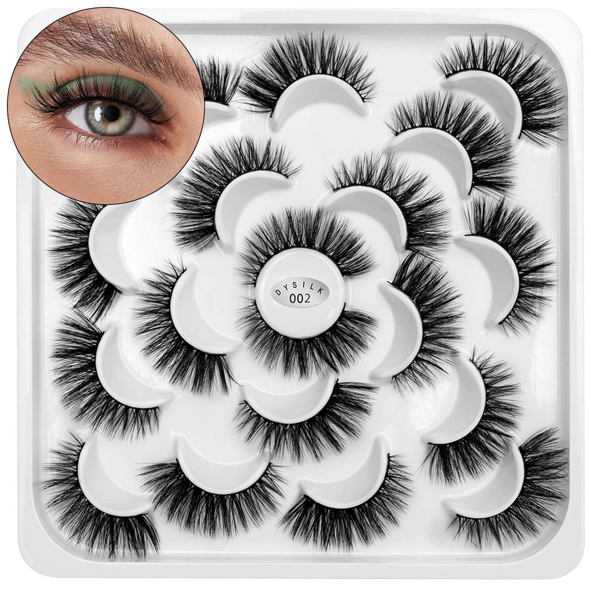 DYSILK Cat Eye Lashes - 10 Pairs 6D Fluffy & Wispy Mink Faux Lashes for Natural Look