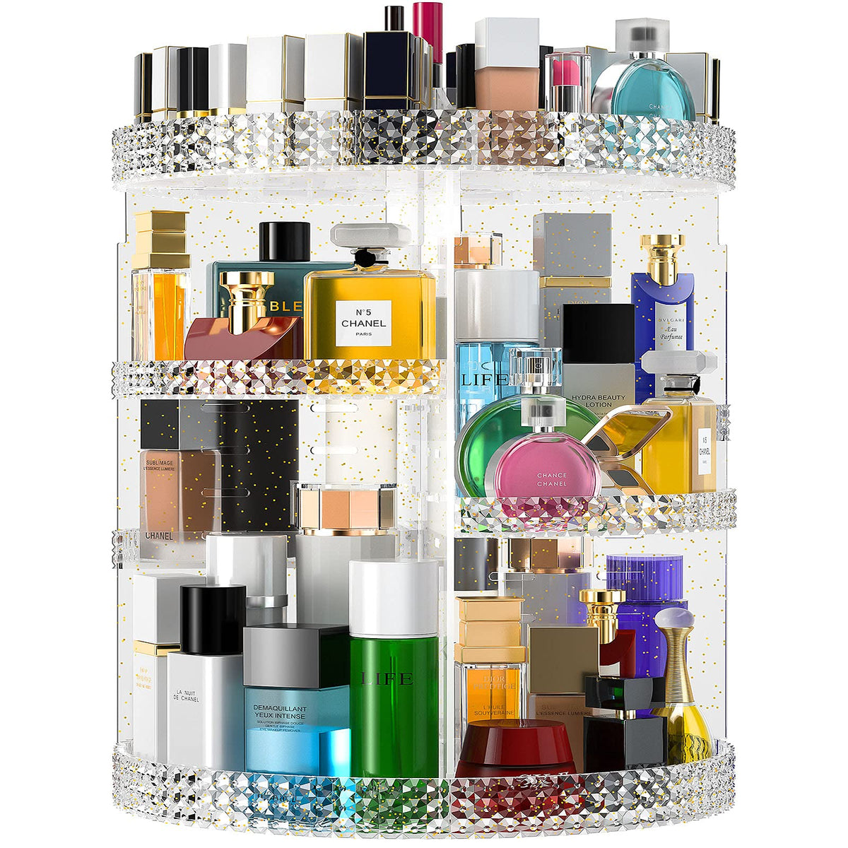 Famitree 360° Rotating Large Gold Makeup Organizer - 7 Layer Acrylic Cosmetic Storage