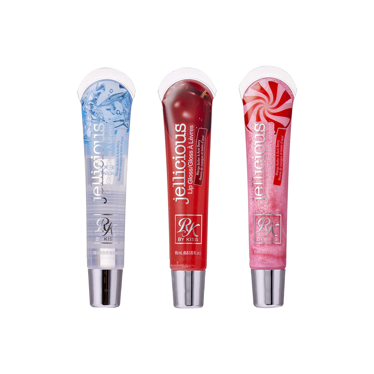 Ruby Kisses Jellicious Lip Gloss Set - Long Lasting Shine, Clear, 0.5 Fl Oz (Pack Of 3