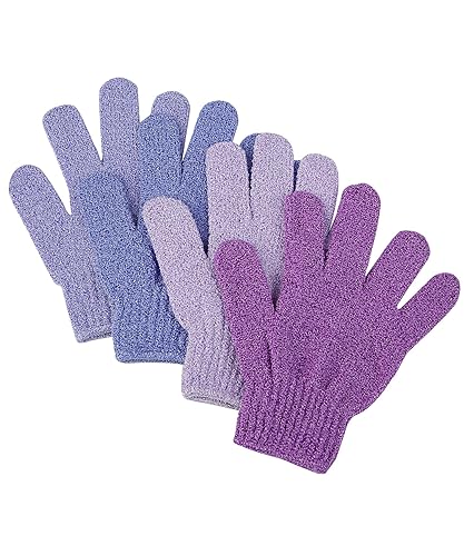 Slick Exfoliating Gloves - 4 Pcs Body Scrub Mitts In Shades Of Purple, Synthetic Material