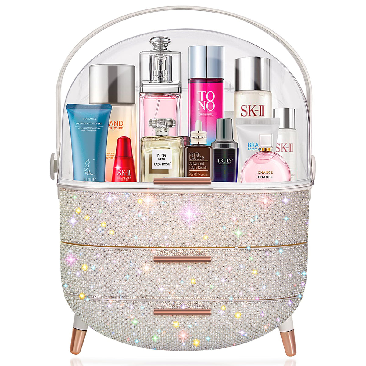 Ptesly Pearl White Makeup Organizer - Teen Girls Skincare & Jewelry Storage Display Case