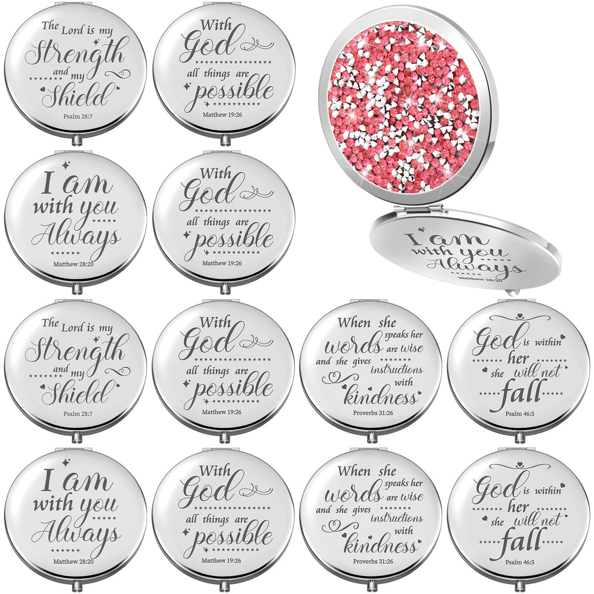 Thyle 12 Pcs Pink Christian Gifts Makeup Mirror - Bible Verse Inspirational Birthday Gifts