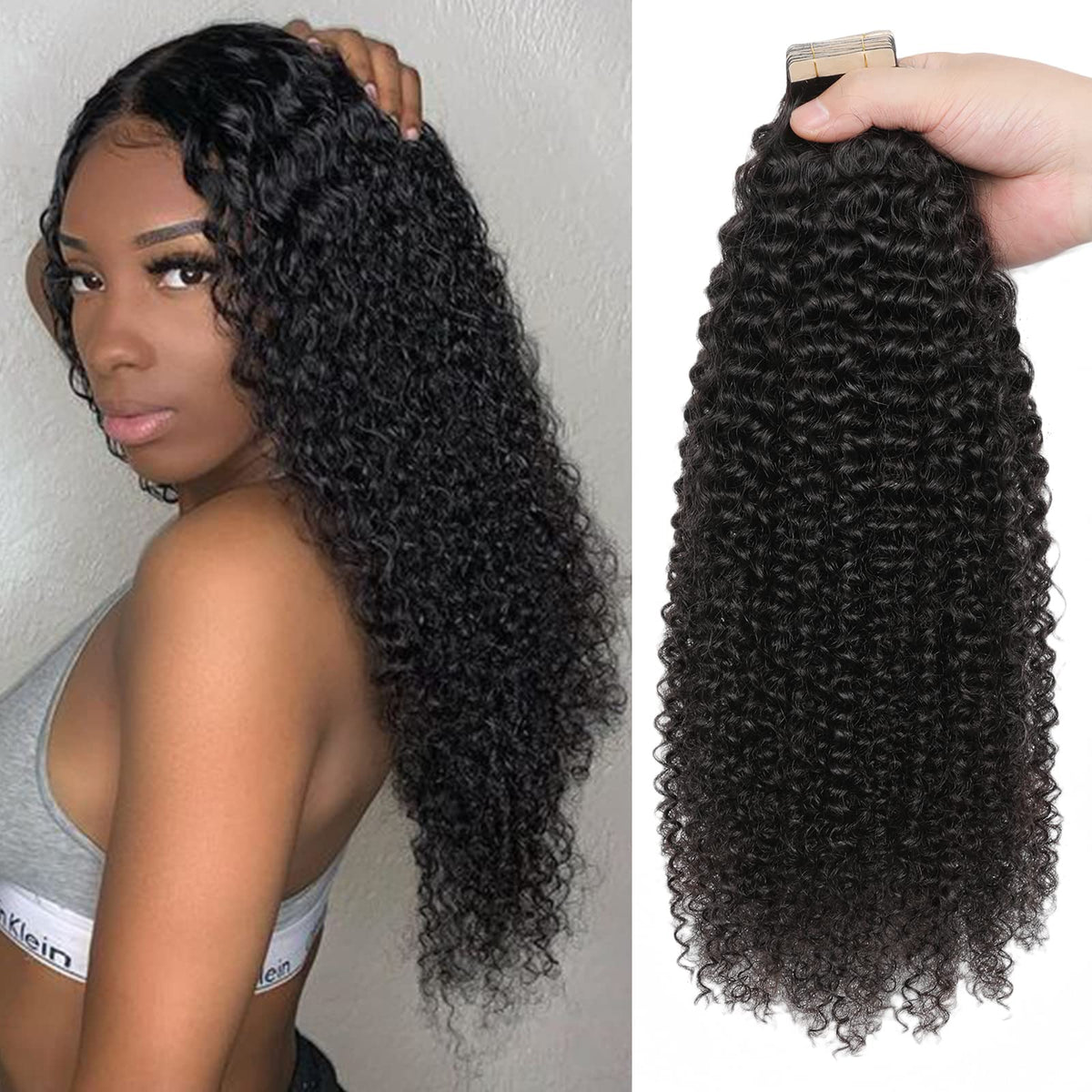 Hotlulana 60Pcs Curly Tape In Hair Extensions 16 Inch Kinky Curly Remy Human Hair For Black Women