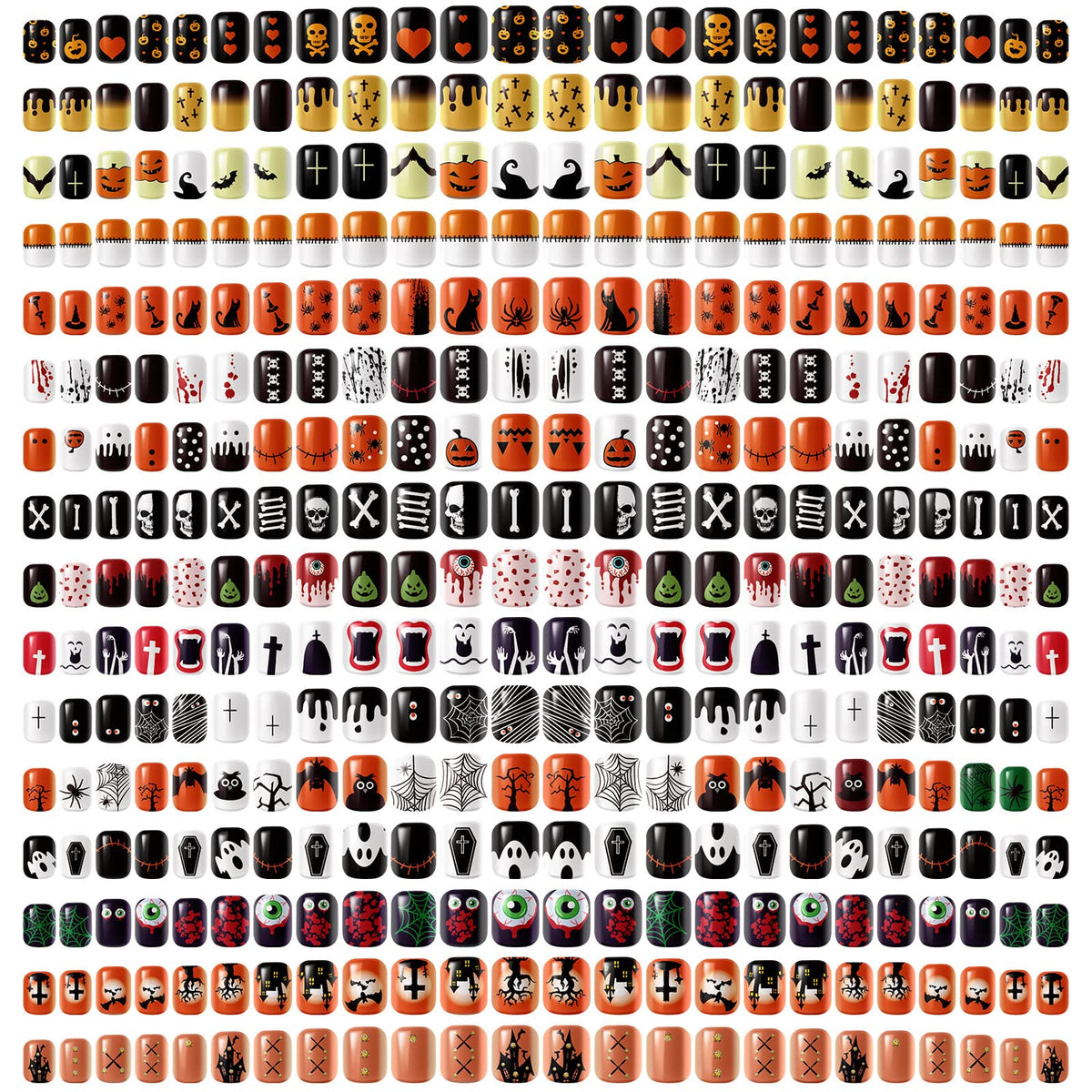 Kacctyen 384 Pcs Halloween Press On Nails - Short Square Coffin With Ghost Pumpkin Patterns