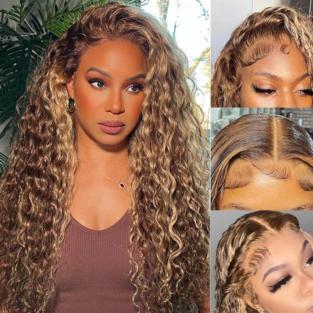 Ladoux 30&quot; Ombre Honey Blonde 13X6 Hd Lace Front Wig - 180% Density Curly Human Hair