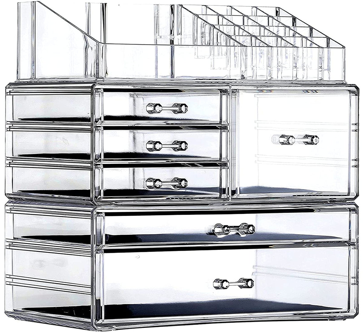 Cq Acrylic Clear 3 Pack Makeup Organizer - Stackable 6 Drawer Storage For Vanity & Skincare