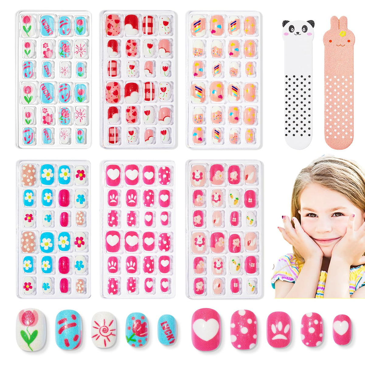 Modelones Kids Press on Nails 144 Pcs - Glitter Gradient Unicorn Acrylic Nail Art Set