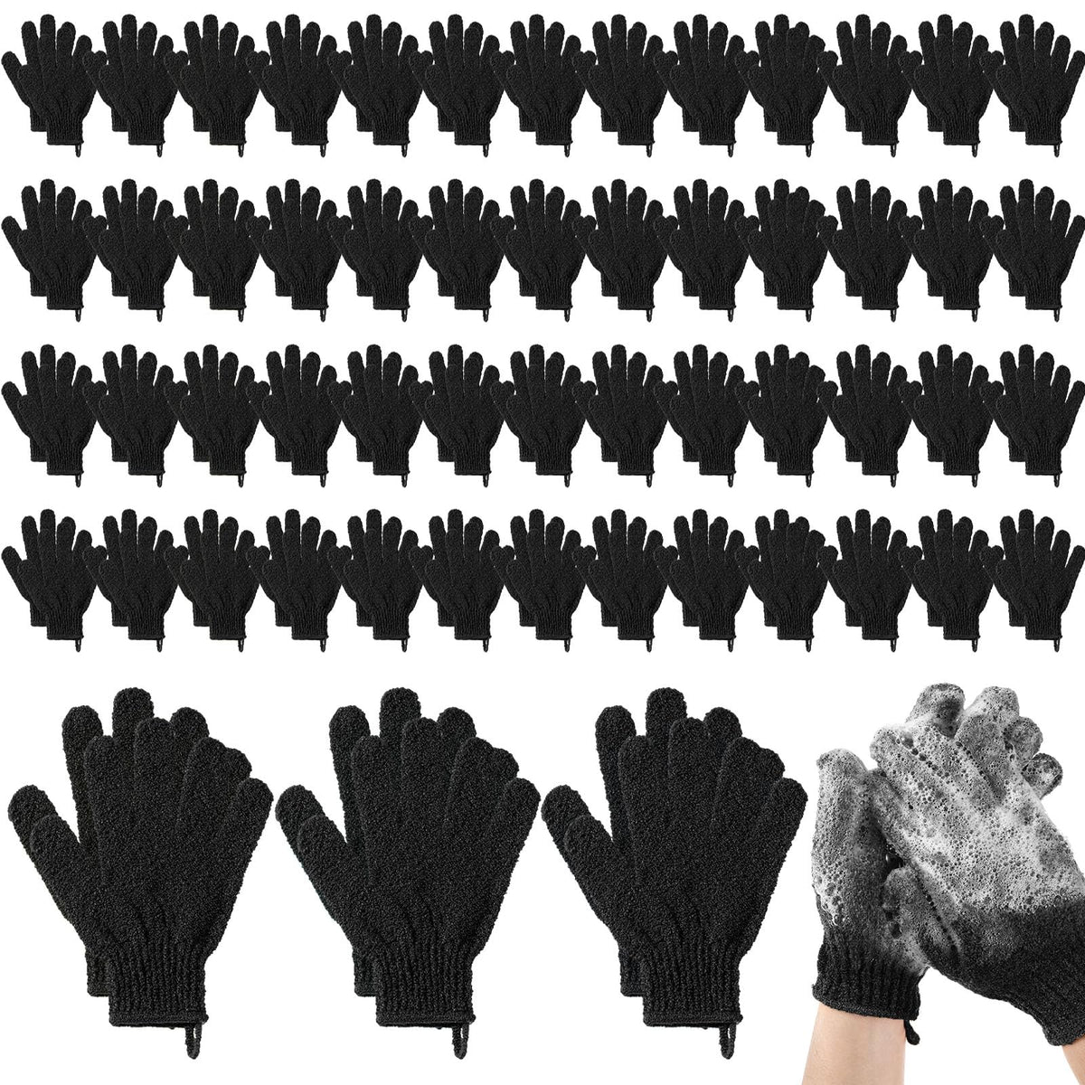 Didaey 104 Pcs Exfoliating Shower Gloves - Black Body Scrubber For Men & Women Massage Spa