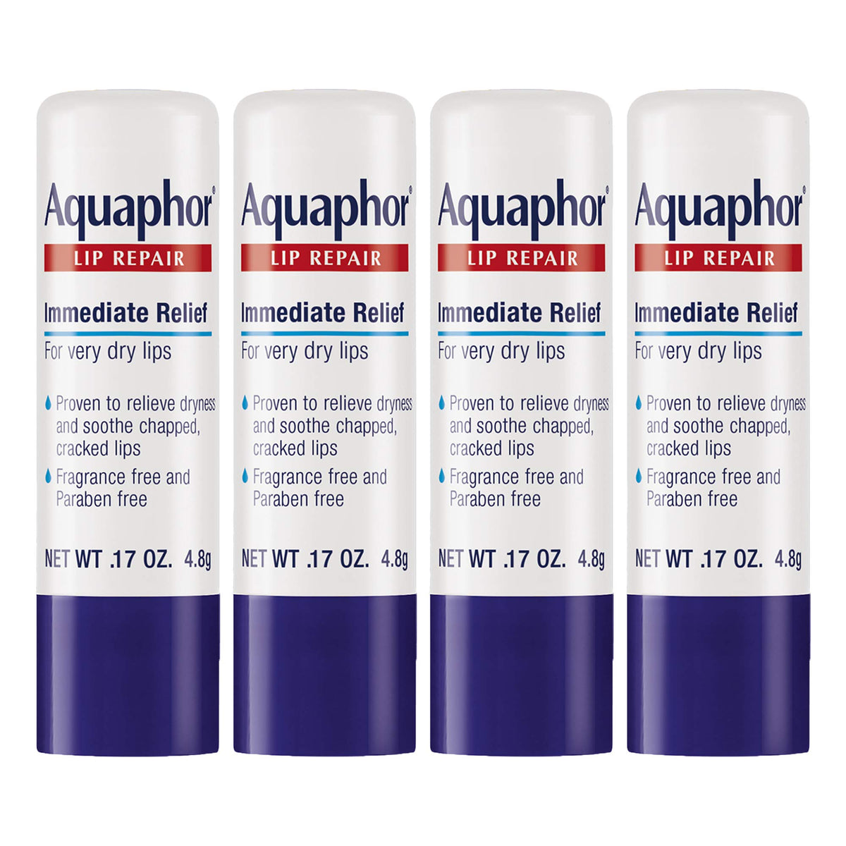 Aquaphor Lip Repair Stick, 0.17 Ounce (Pack Of 4) - Soothes Dry, Chapped Lips