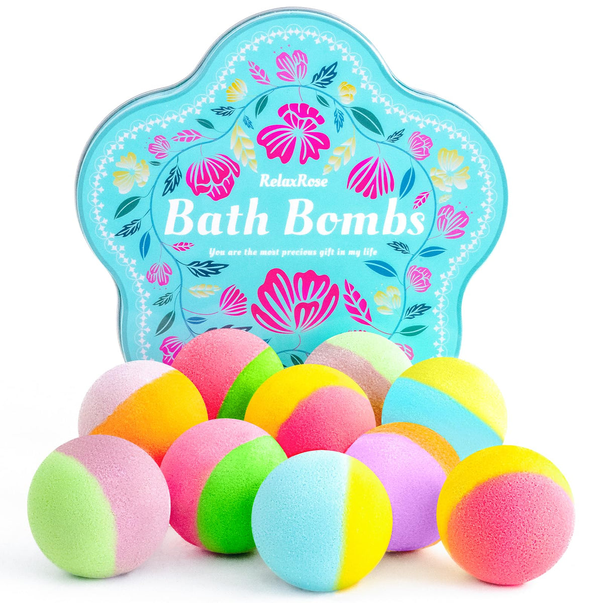 Relaxrose 10 Bath Bombs Gift Set - Handmade, 5 Scents, Spa Gifts For Women, Men & Kids