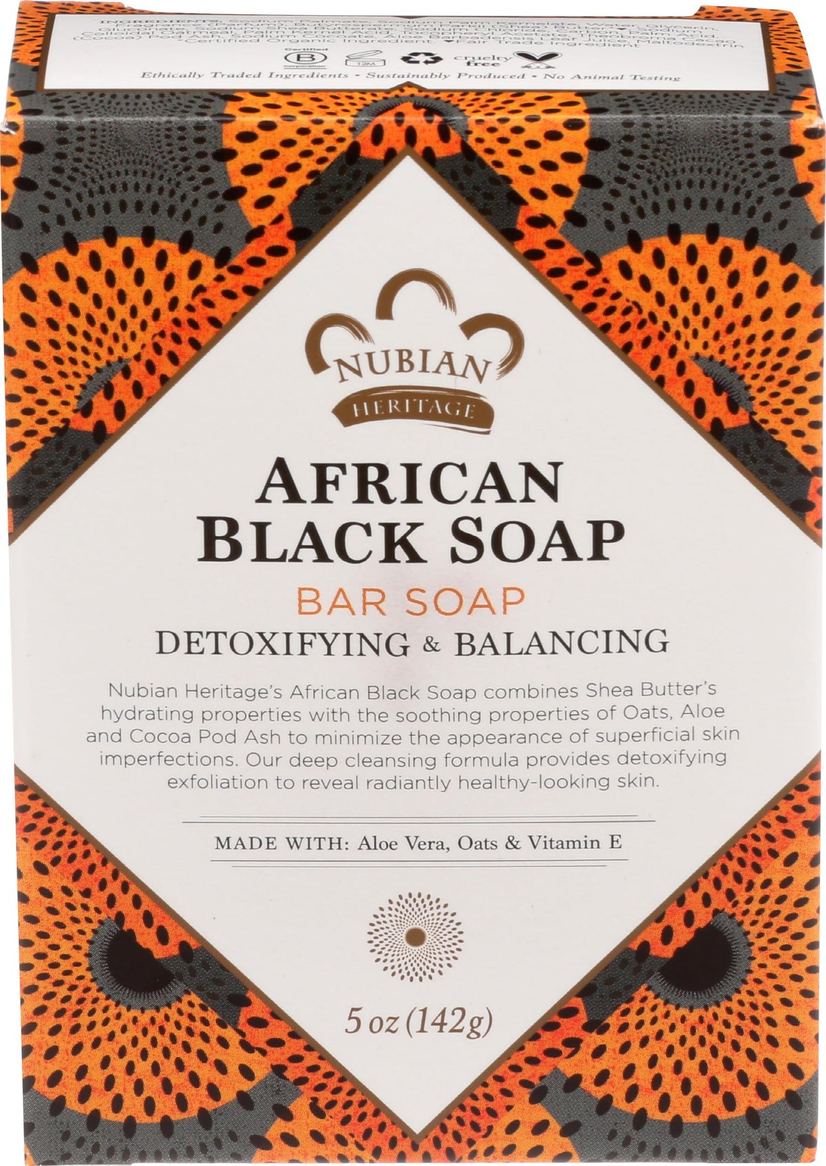 Nubian Heritage African Black Soap Bar - 5 Ounce, Natural Skin Care, Sheamoisture