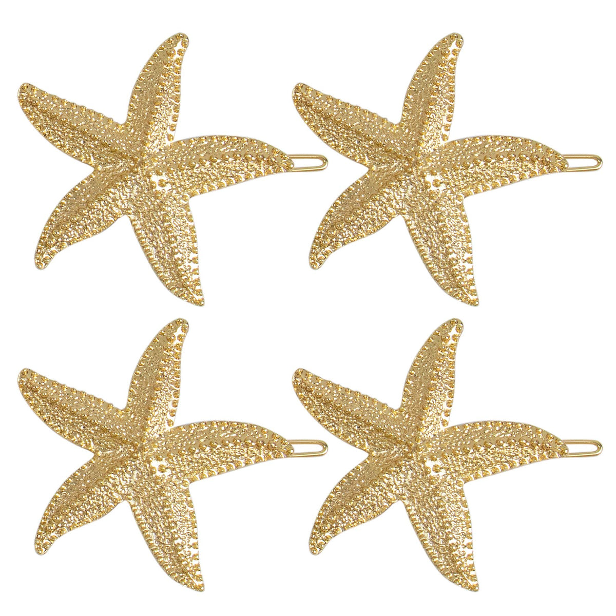 AUEAR 4 Pack Starfish Hair Clips - Gold Bridal Hairpins, Beach Mermaid Accessories for Women