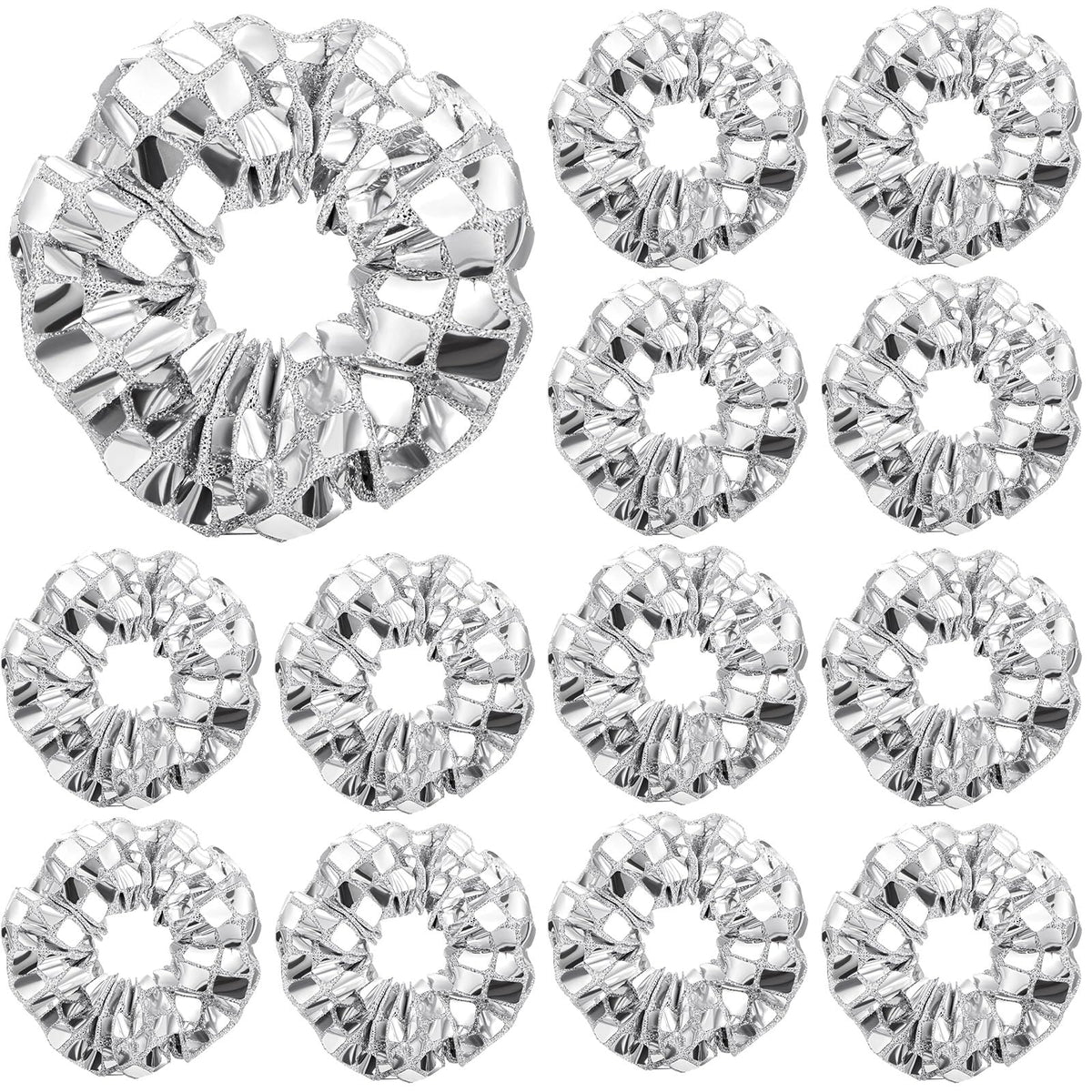 Lyrow Silver Sequin Hair Scrunchies 12 Pack - 80S 90S Birthday & Bridal Shower Accessories