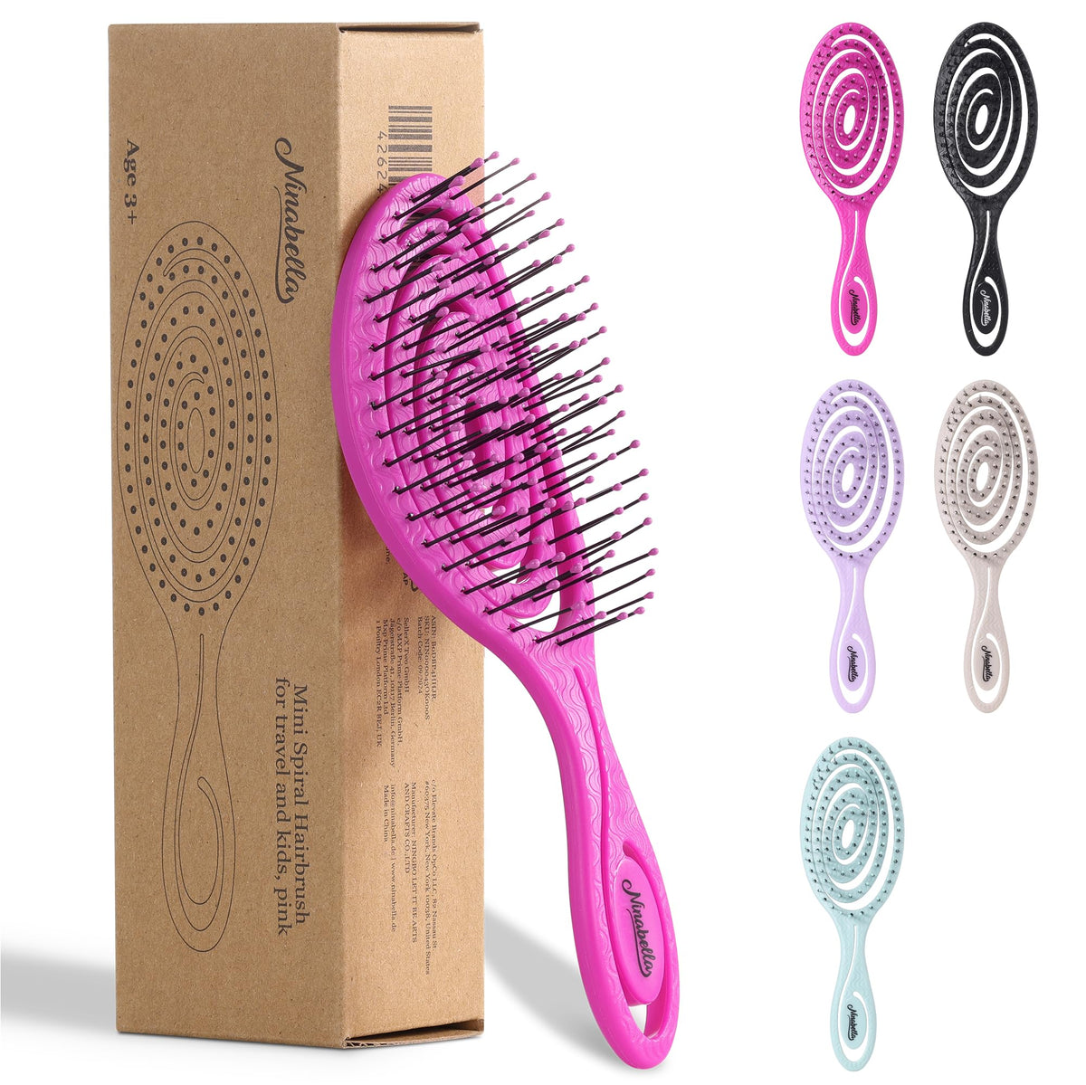 Ninabella Mini Spiral Wet Brush - Detangler For Curly Thick Hair - Small Pink Travel Hairbrush