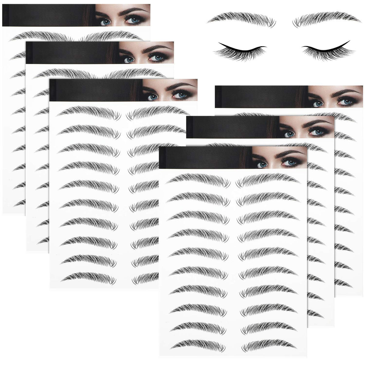 Blulu 6 Sheets Waterproof Eyebrow Stickers, 66 Pairs Black Eyebrow Transfers for Women & Girls