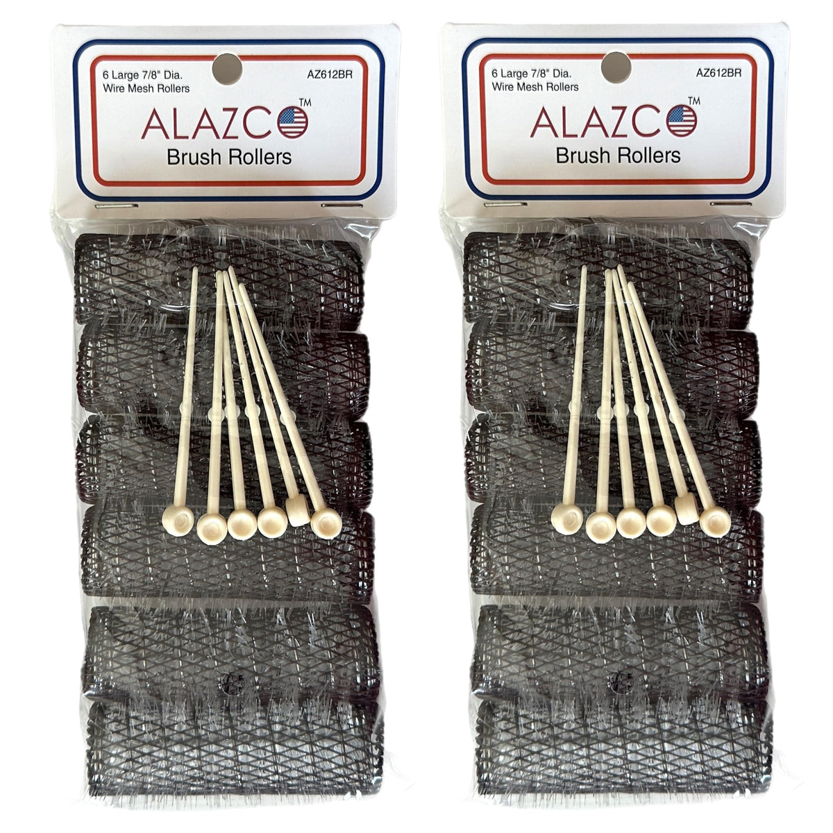 ALAZCO 12 pc Vintage Hair Rollers Set - Large Brush Curlers with 12 Pins, 3&quot;x 7/8