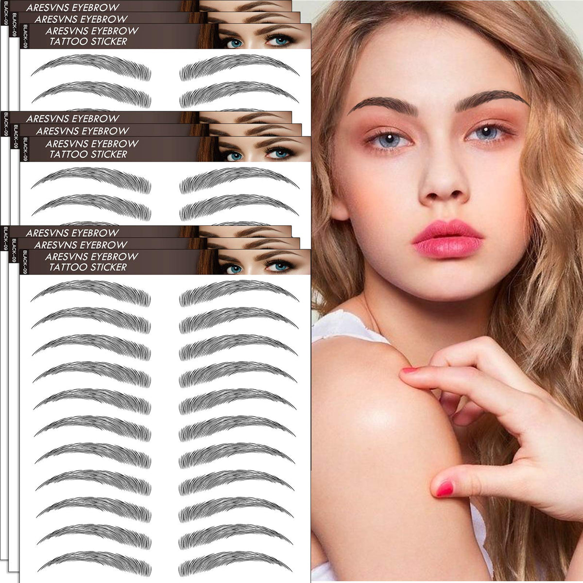 Aresvns 4D Black Eyebrow Tattoos - 99 Pairs Realistic Waterproof Transfer Stickers