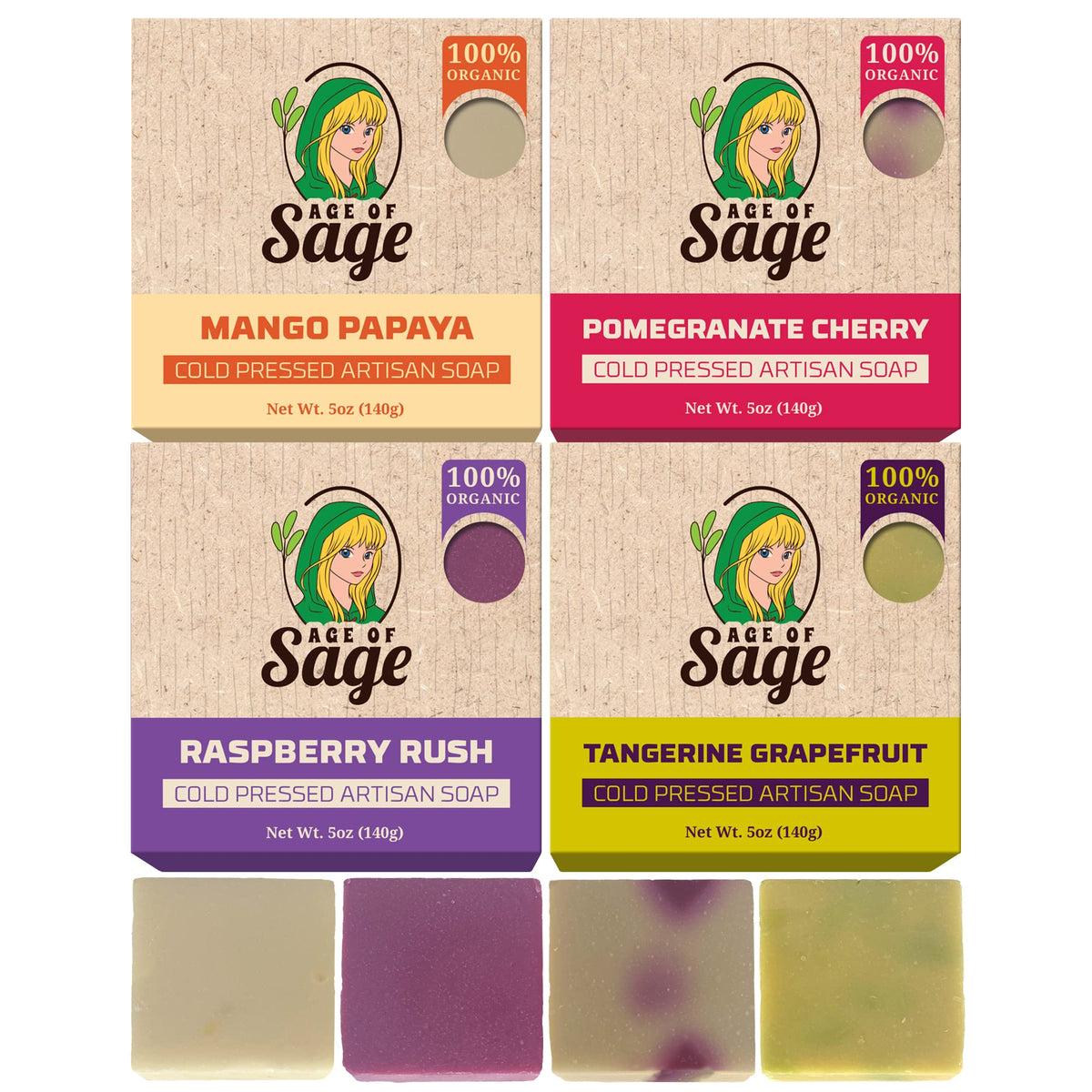 Age Of Sage Vegan Artisan Soap Gift Set - 4 Pack Cold Process Soaps With Essential Oils