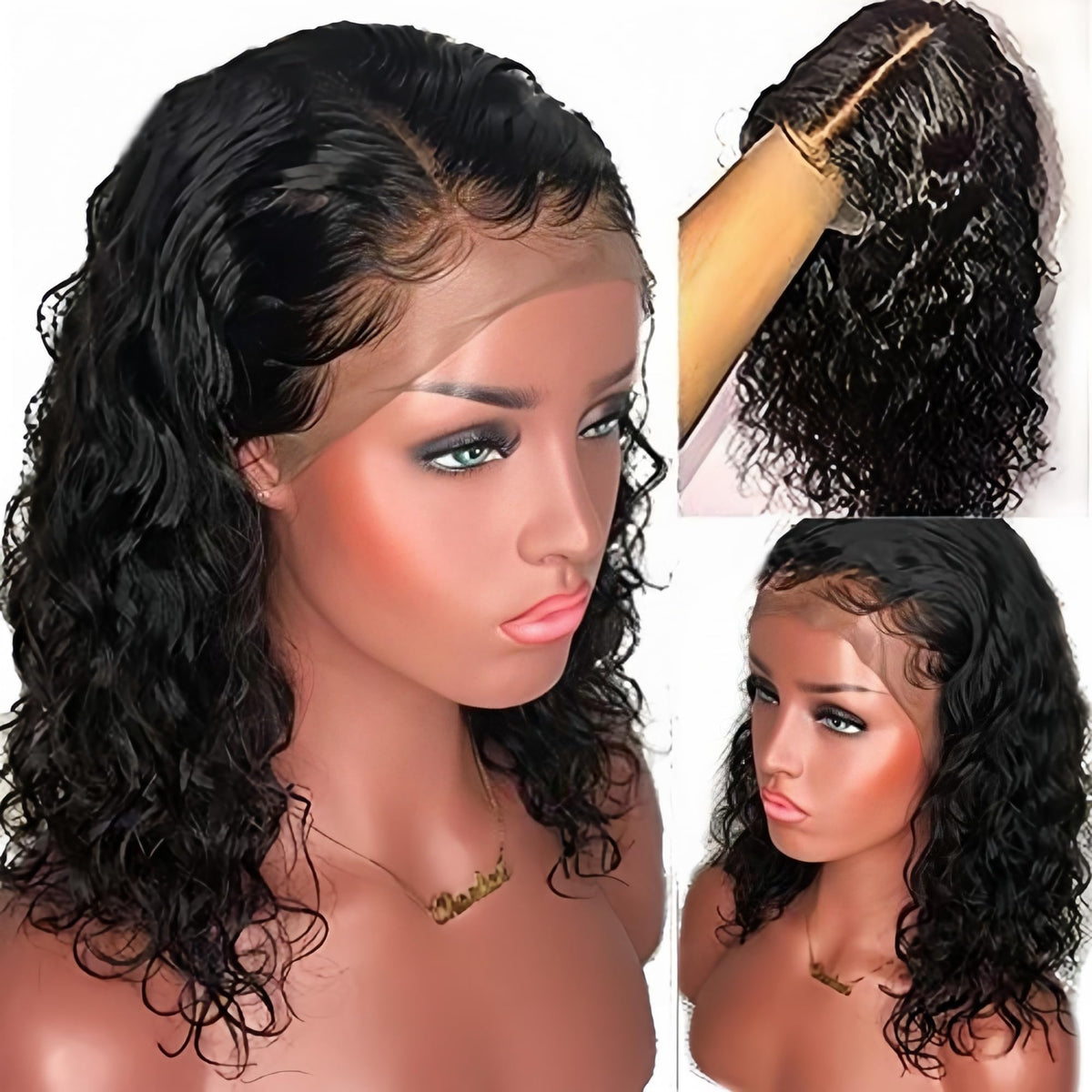 Risbaer 13X4 Glueless Lace Bob Wig, 14&quot; Water Wave Brazilian Remy Human Hair For Black Women