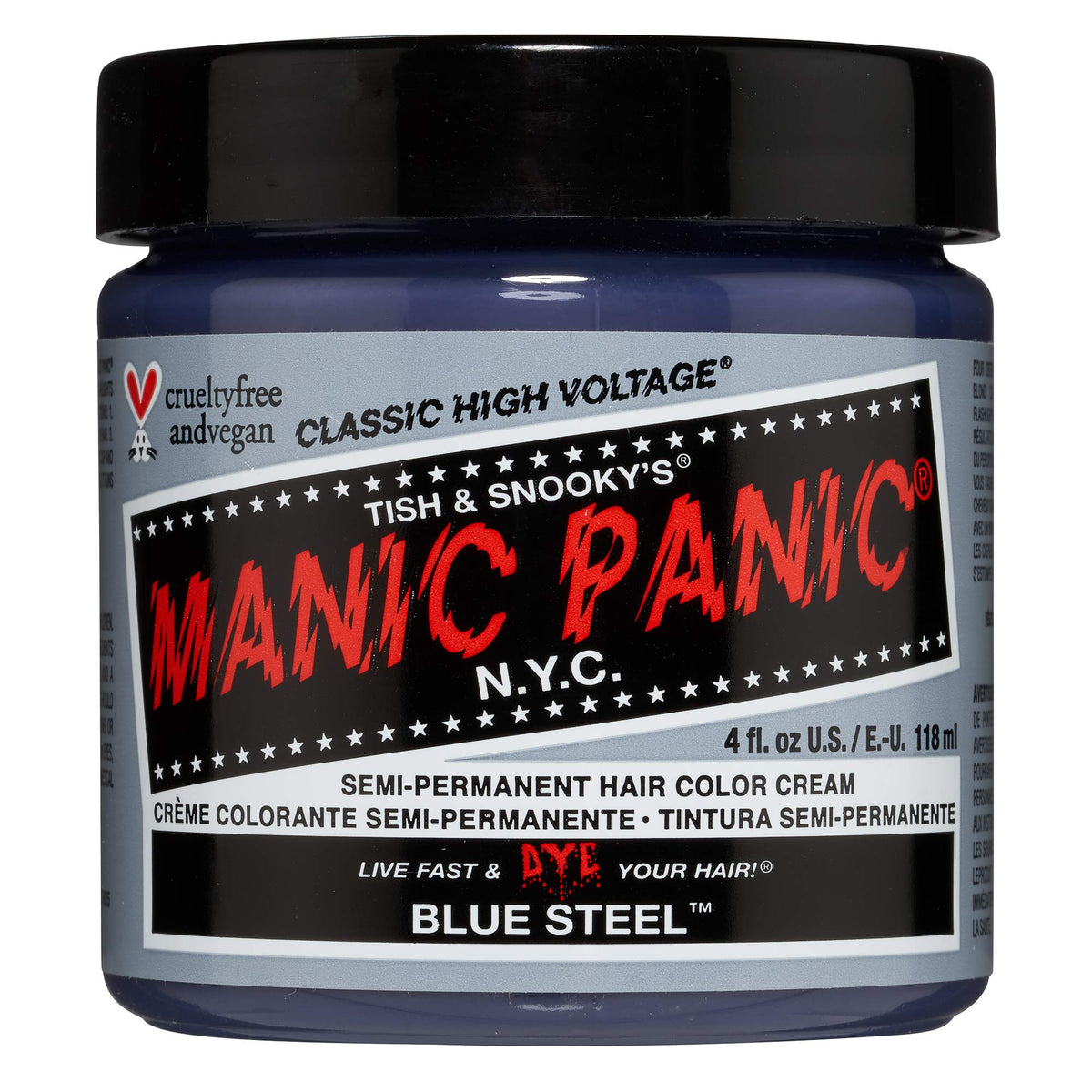 Manic Panic Blue Steel Hair Dye - Semi-Permanent Vegan Color For Women & Men - 4 Fl Oz