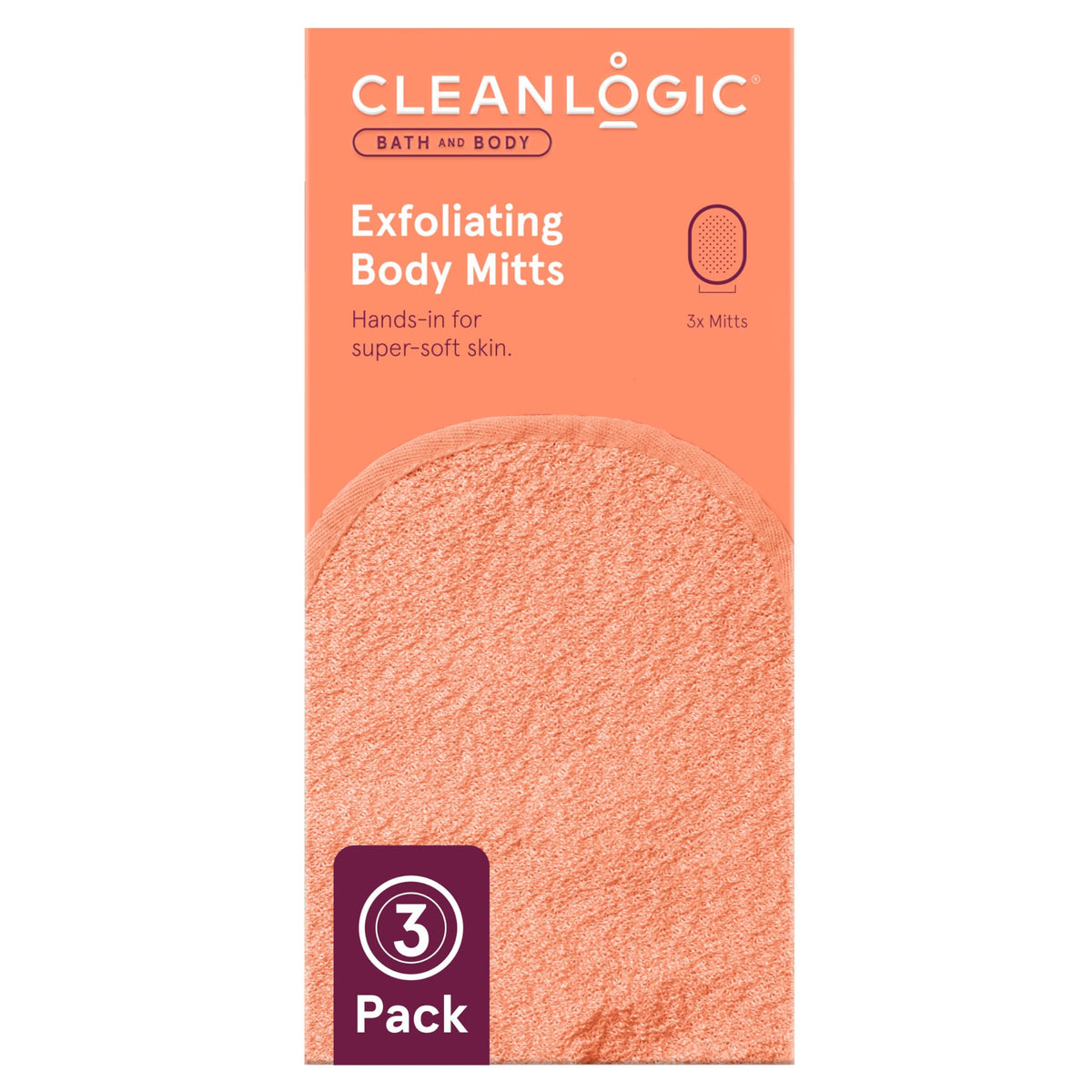 Cleanlogic Exfoliating Face & Body Mitt Set, 3 Count, Coral And Emerald - Cotton Grooming Tool