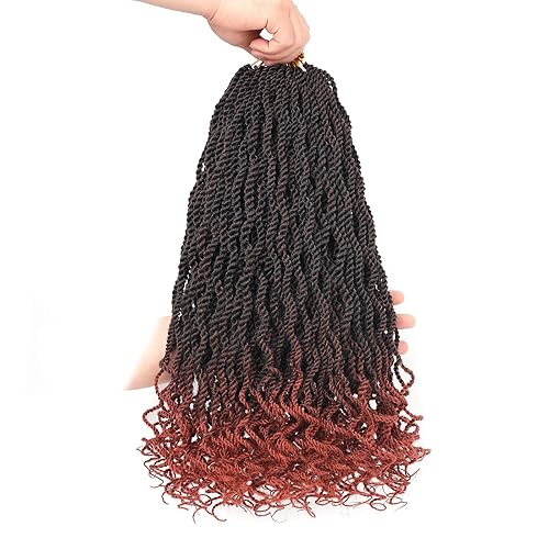 Leeven 18&quot; Senegalese Twist Crochet Hair, Ombre Copper Red, 8 Packs, Pre Looped Wavy Braids