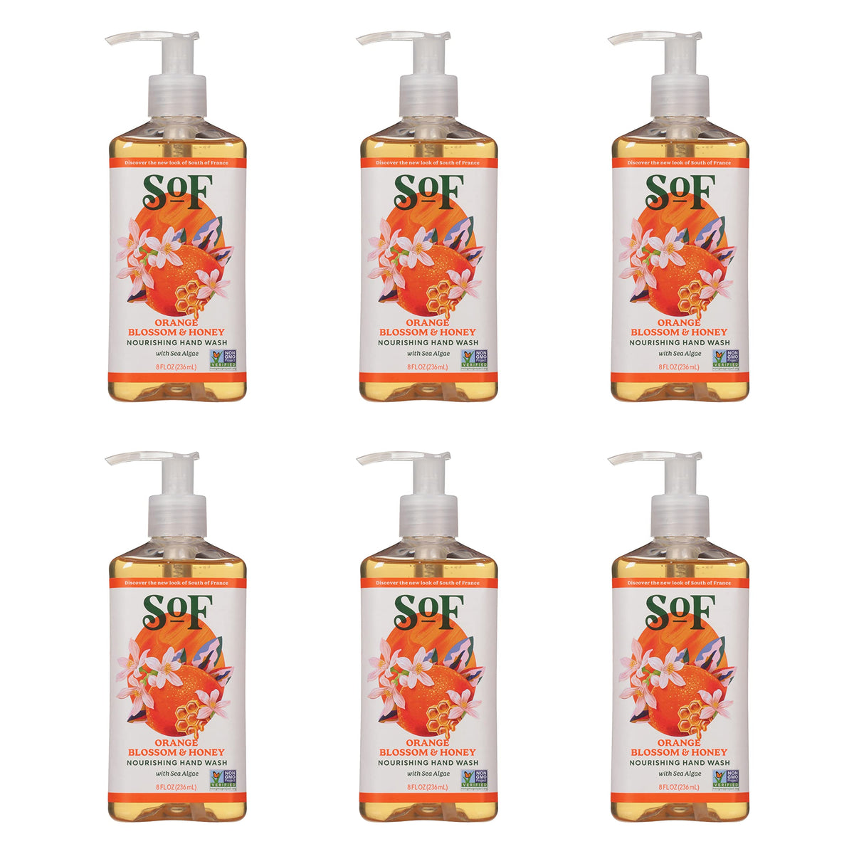 Orange Blossom & Honey Hand Wash By South Of France | Moisturizing Liquid Soap | 8 Oz, Pack Of 6